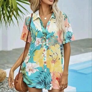 SHEIN Multicolor Floral Shirt Dress
